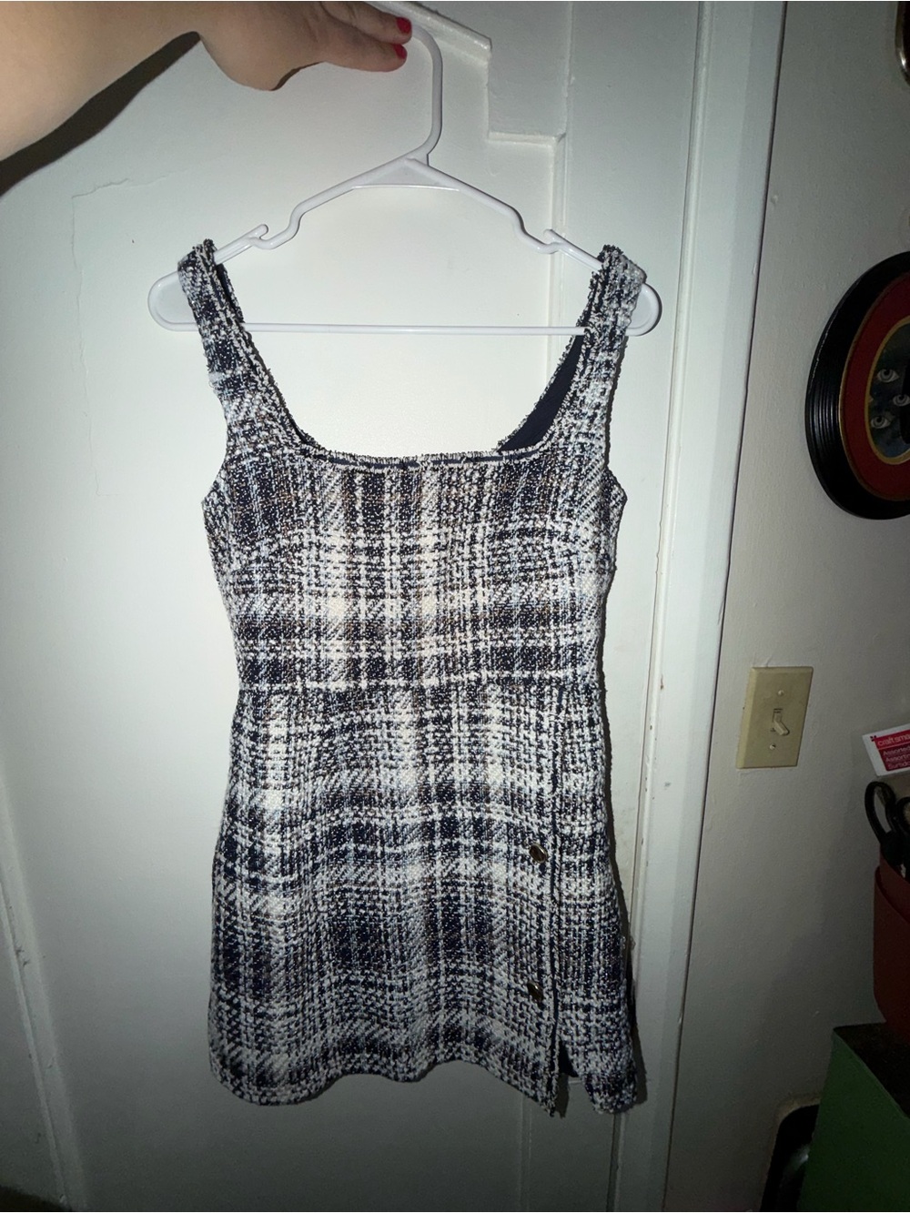 Francesca's Collections Black & White Plaid Knit Mini Dress